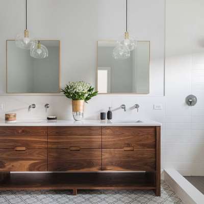 double  modern  makeup wooden   bathroom vanity cabinets  with mirror  lights